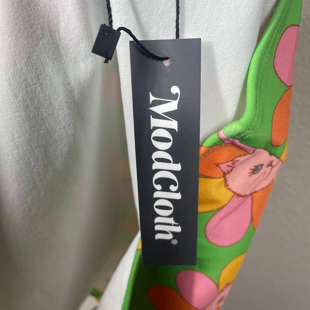 ModCloth Large Marisol Muro Sara High Waisted Bikini Bottom Green Floral Cat - Picture 6 of 8